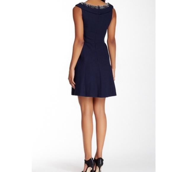 Betsey Johnson Jeweled Fit & Flare Cocktail Navy Mini Dress - Picture 4 of 13